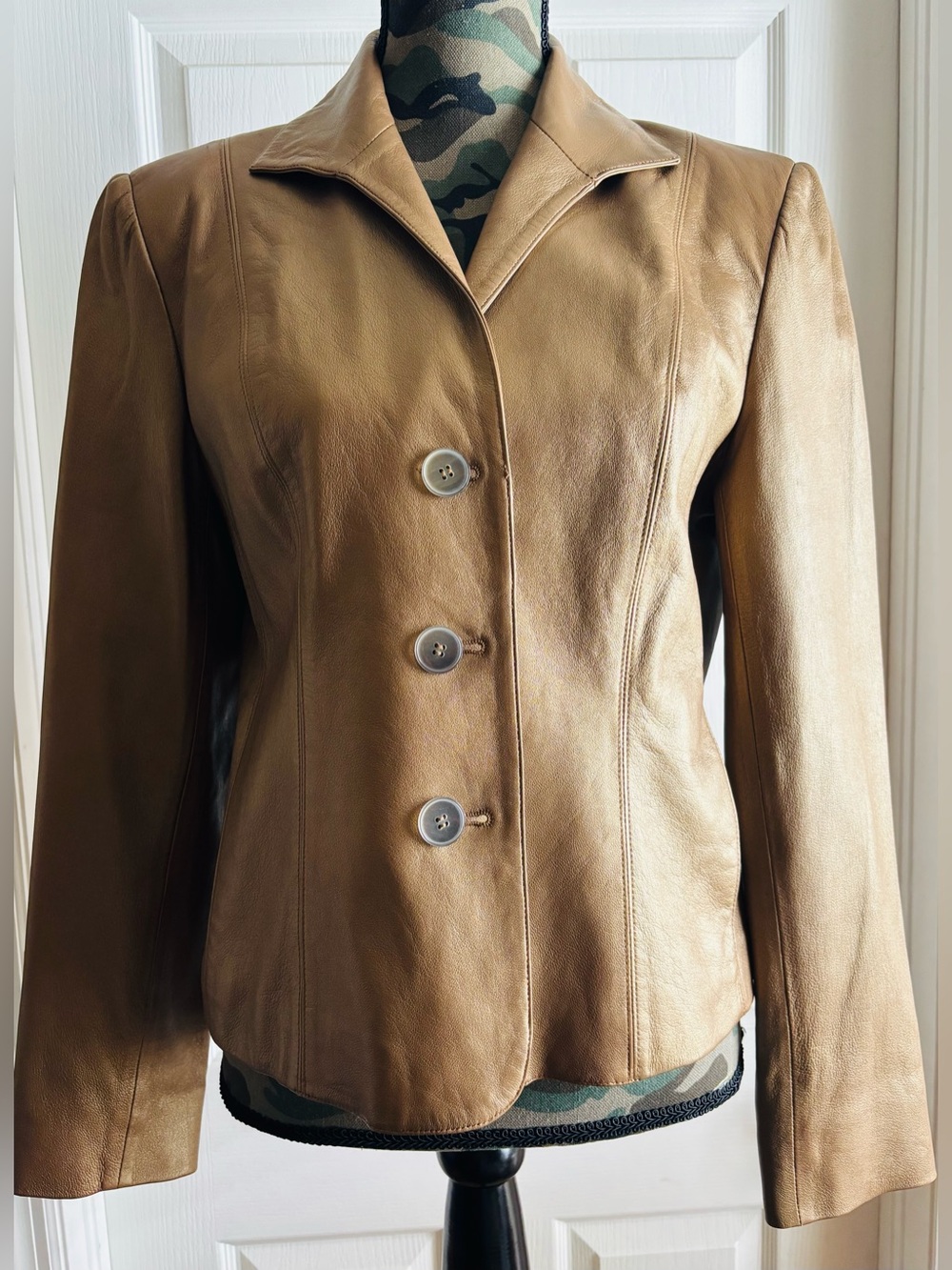 Jones New York Metallic Gold Leather Blazer Jacket